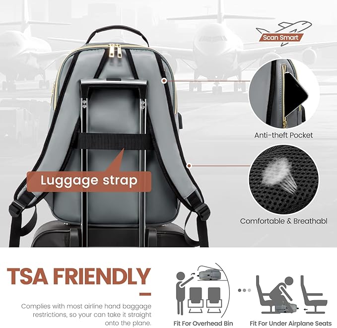 LOVEVOOK Laptop Backpack for Women 17.3 inch,Cute Womens Travel Backpack Purse,Professional Laptop Computer Bag,Waterproof Work Business College Teacher Bags Carry on Backpack with USB Port,Grey