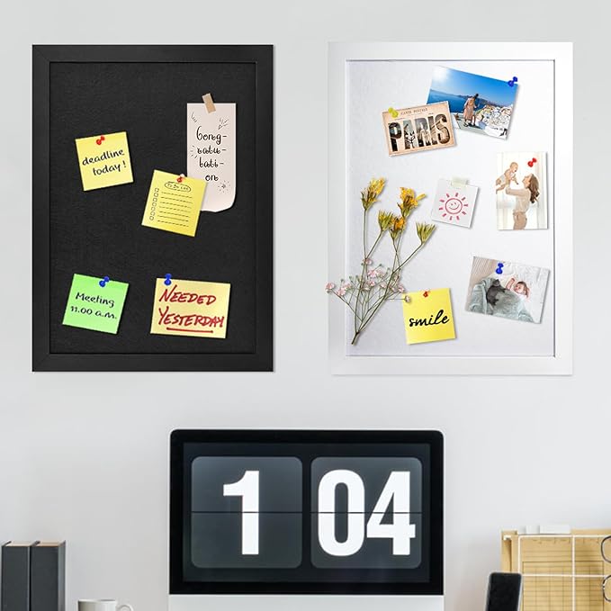 White Bulletin Board Cork Boards Vision Board with Felt, 23"x17" Small Display Pin Board for Walls, Desk, Jewelry, Notes, Collection, Photos, Office, White Framed and Felt Board, 1pc