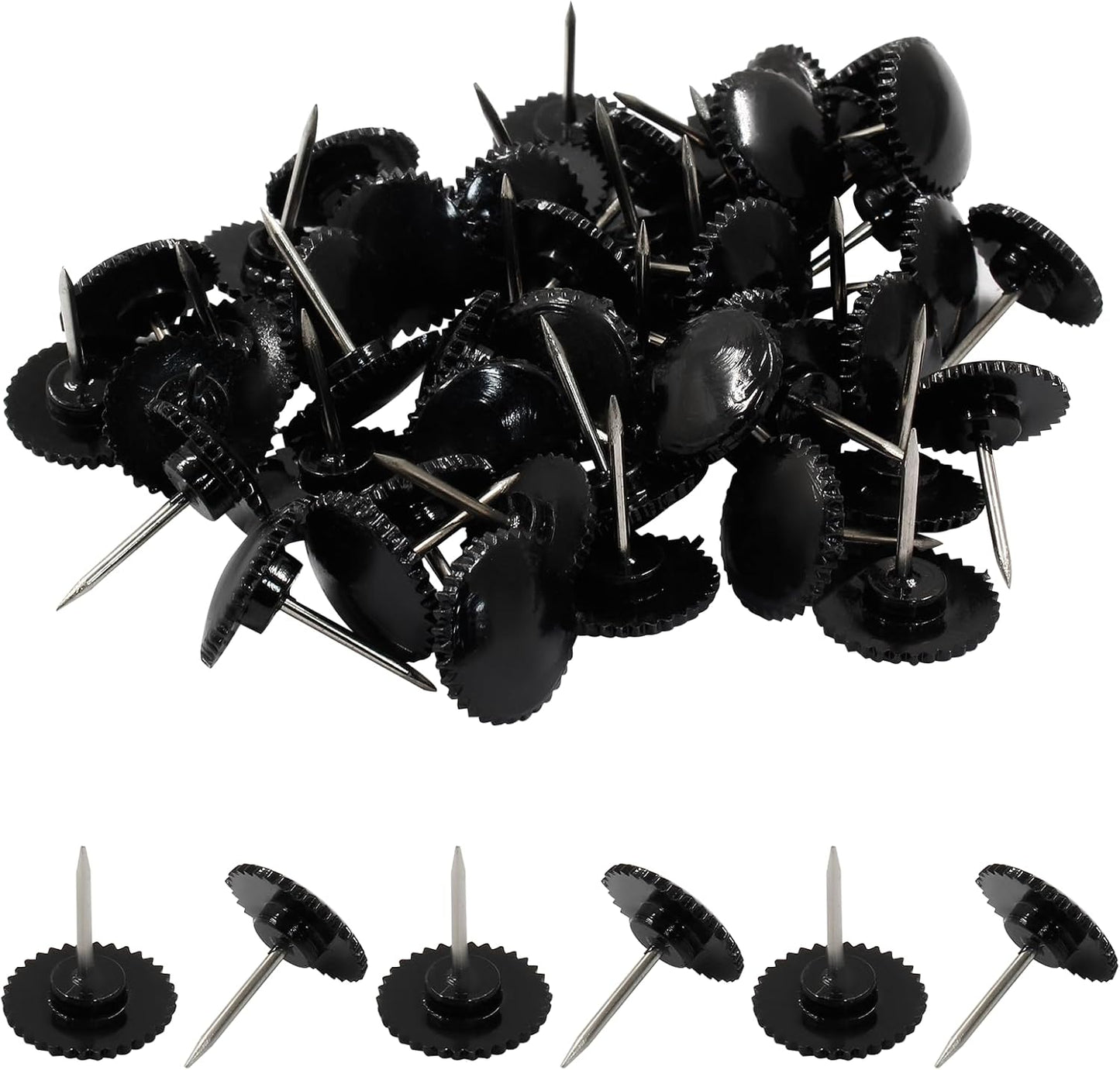Piutouyar 50 Pcs Black Push Pins, Plastic Thumb Tacks for Wall Hanging, Flat Head and Steel Point Push Pins Wall Tacks Thumbtacks for Furniture Cork Board DIY Projects or Home Decor