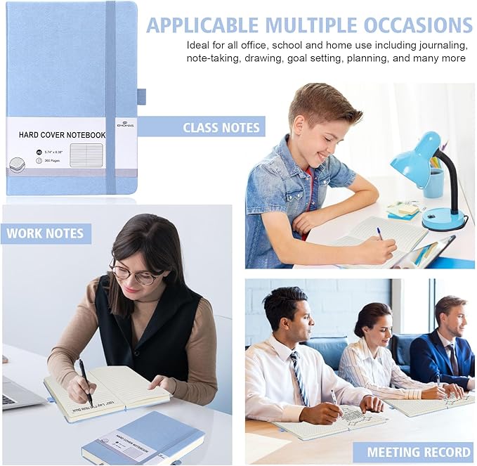 Lined Journal Notebook, 1 Pack (Sky Blue), 360 Pages, 9.8 inches x 6.9 inches - 100 gsm Thick Paper, Hardcover