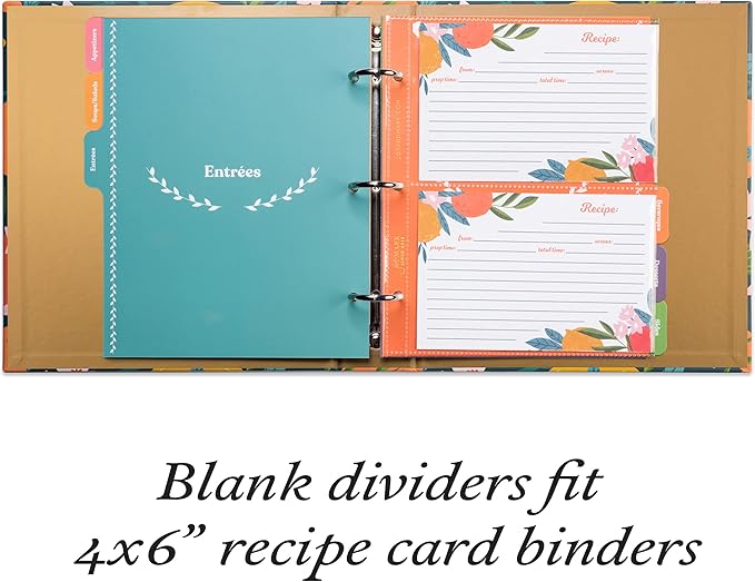 Jot & Mark Blank Recipe Binder Dividers with Tabs | Six Customizable Organizer Dividers for 8.5"x9.5" 3-Ring Binders (Rainbow)