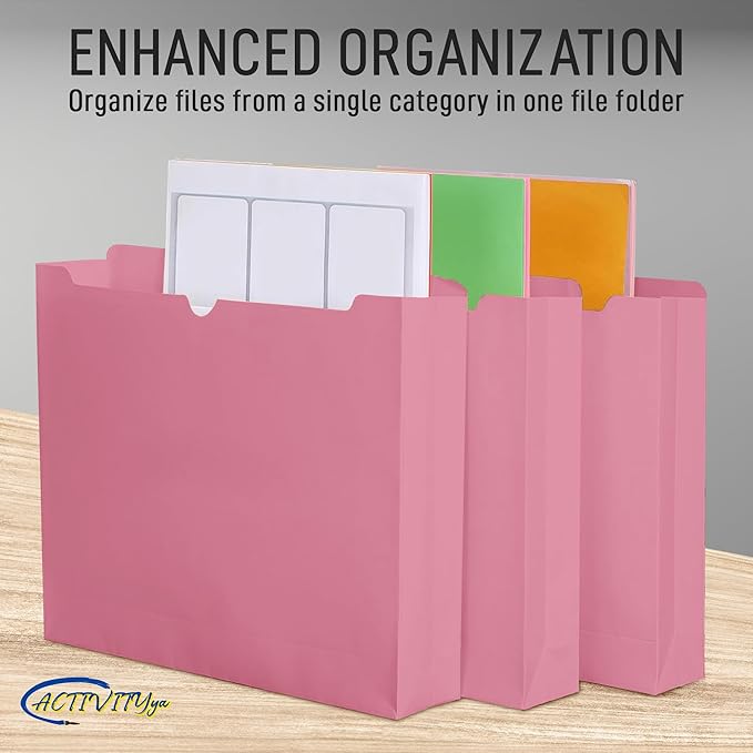 Pink File Jackets, 2 Inch Expansion, Letter Size, Reinforced Straight-Cut Tab, 6 Pack