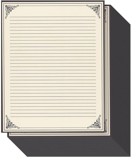 Juvale Fancy Vintage Lined Paper with Antique Border Design, Aged Stationery for Writing Letters, Invitations, Poems, Lyrics, Notes, Cream Color (8.5x11 Inches) - 96 Sheets