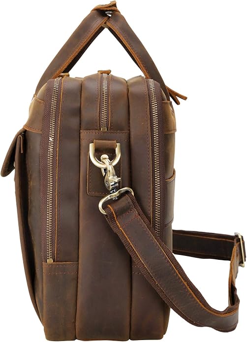 Polare Modern Attaché Style 15.7" Full Grain Italian Leather Laptop Business Briefcase for Men