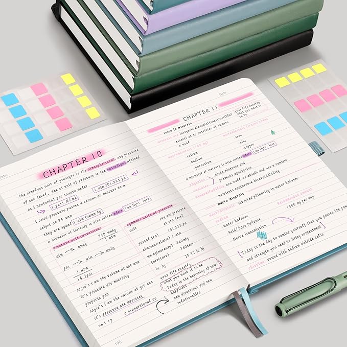 EMSHOI Lined Journal Notebook, 320 Numbered Pages, A5 College Ruled Notebook, with 100 GSM Thick Paper, Hardcover Leather, Contents, Stickers, Inner Pocket, Pen Holder, 5.75 x 8.38-Dark Green