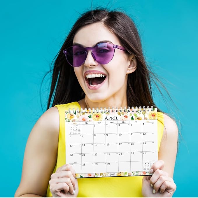 CRANBURY Standing Desk Calendar 2025 8x6 (Floral), Small Stand Up Calendar with Gorgeous Flower Designs, Compact Monthly Flip Popup Desktop Calendar