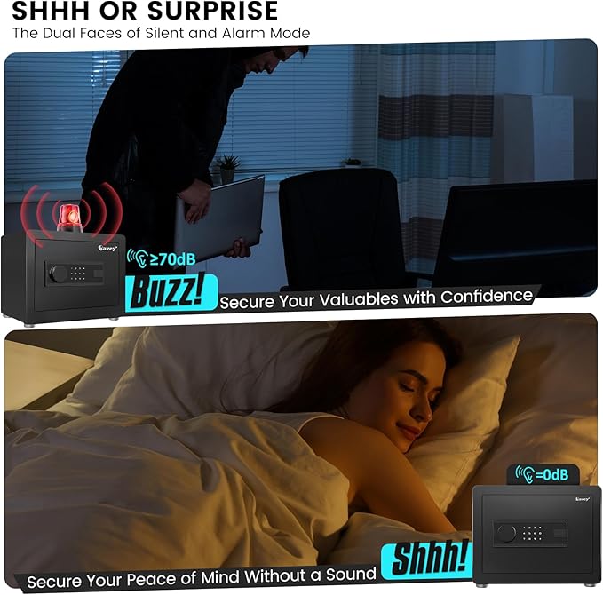 Kavey Home Safe with Backlit Touch Screen Keypad, Dual Alarm System, Fireproof, Mute Function, LED Light for Money Documents