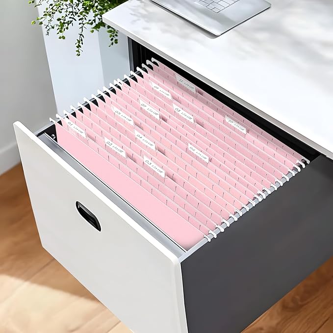 SUNEE Hanging File Folders Legal Size, Pink File Folders 25 Pack 1/5-Cut Tabs, Stay Organized for Your Home and Office Bulk File and Documents