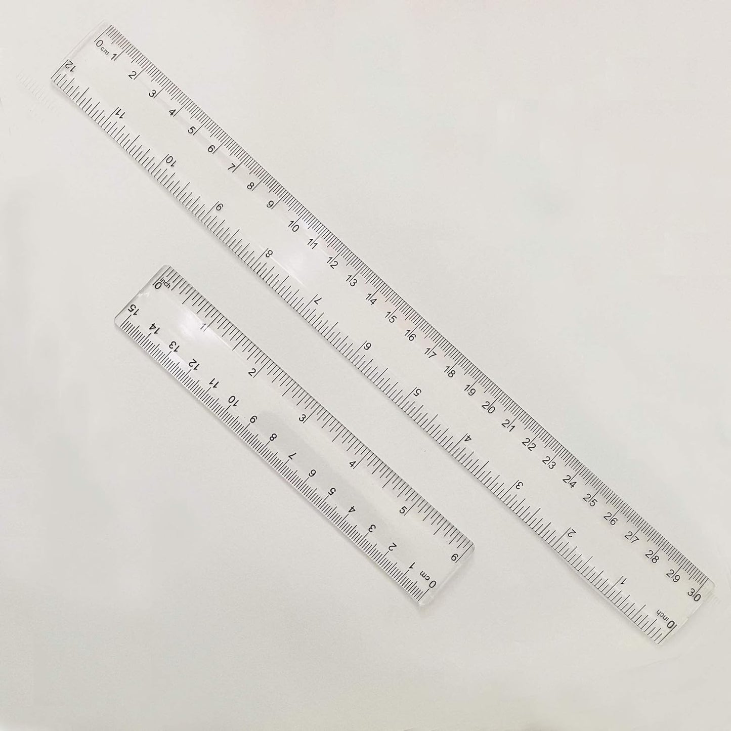 2 Pack Plastic Ruler Straight Ruler Clear See Through Measuring Acrylic Tool for Student School Office with Centimeters and Inches(6 Inch+12 Inch)