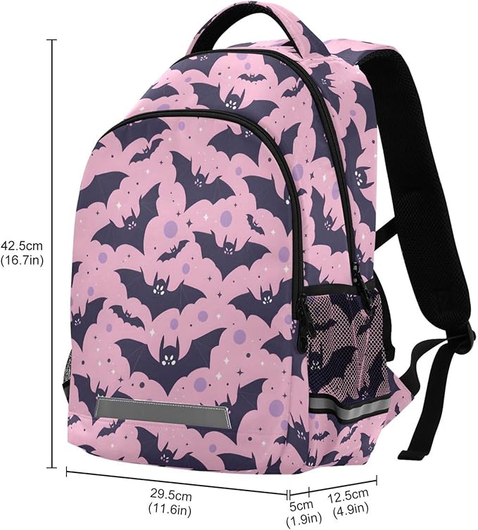 MNSRUU Laptop Backpack with Chest Strap, Cute Bats School Backpack, Travel Hiking Backpack for Boys Girls Teen Adult, Rucksack, Knapsack