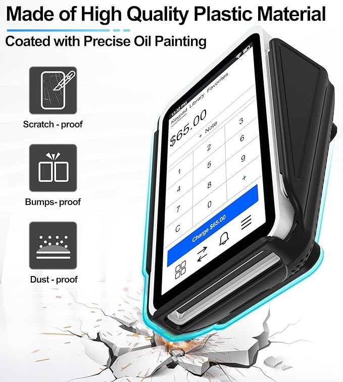 Kailfee Protective Case and Screen Protector*2 for Square Terminal Card Reader - Rubberized Hard Casing with Non-Slip Base and Tempered Glass (Black)