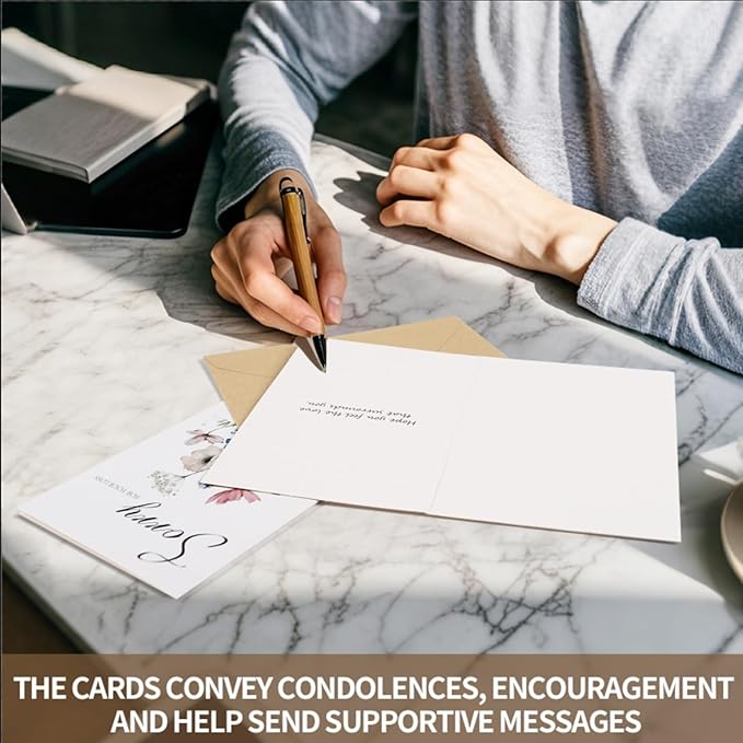 C2U Sympathy Cards with Envelopes- 20 Pack 4"x6"Condolence Cards with Thoughtful Messages & Stickers-Floral Sympathy Cards Assortment Box with Envelopes