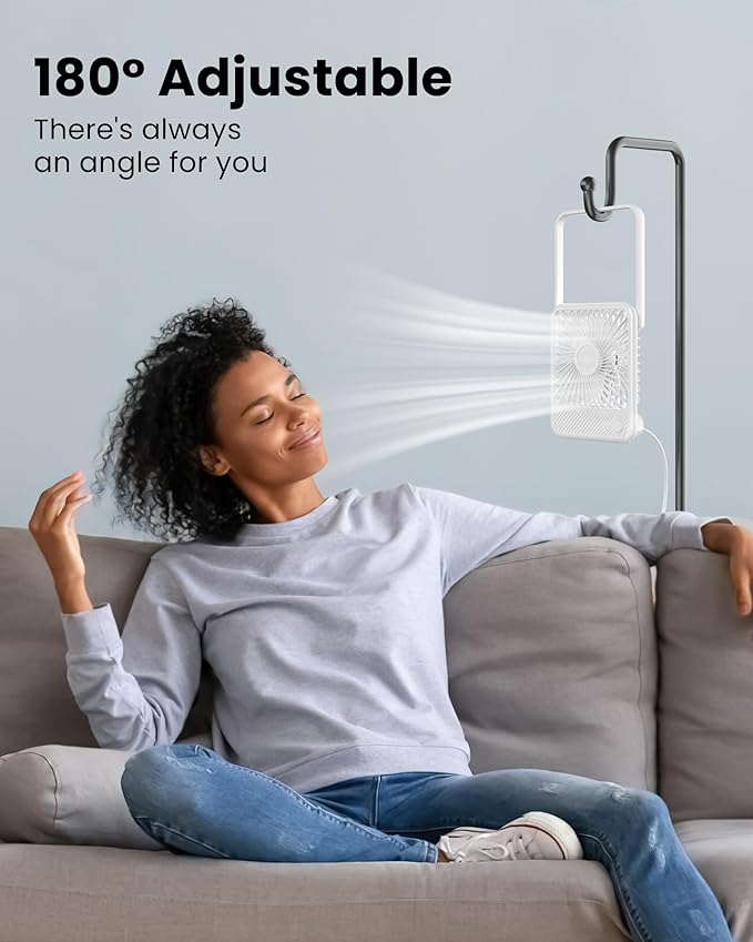 Koonie USB Desk Fan, Strong Wind Ultra Quiet Small Personal Fan with 180° Tilt Folding and 3 Speeds Adjustable, USB-C Corded Powered Mini USB Fan for Office Desktop Bedroom White