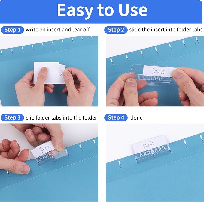 Hanging File Folder Tabs, 120 Pcs File Folder Tabs and 200 Pcs Inserts, File Tabs for Hanging Folders, Plastic Hanging Folder Tabs, Clear Hanging File Tabs for File Folders