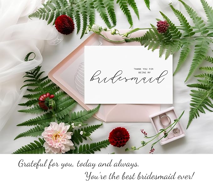 14 PACK Thank You for Being My Bridesmaid Card |Blank Inside Wedding Ceremony Thank You Card | Premium Recycled Linen Cardstock | With Matching Envelope | 5.9"x3.9"