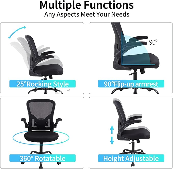 Flysky Ergonomic Office Desk Chair Breathable Mesh Swivel Computer Chair, Lumbar Back Support Task Chair, Office Chairs with Wheels and Flip-up Arms,Executive Rolling Chair