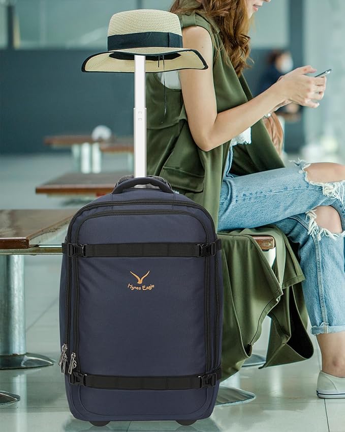 Hynes Eagle Rolling Backpack 42L Backpack with Wheels Airline Approved Carry on Luggage Laptop Travel Backpack for Women Men Navy Blue
