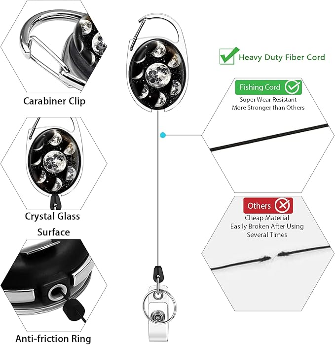 Moon Planet Teacher Lanyards for Id Badges and Keys, Retractable ID Badge Holder with Detachable Lanyard, Fashionable Badge Reel Heavy Duty with Carabiner Clip, Nurse Student Office Gifts