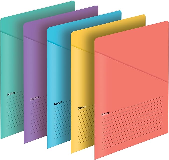 Better Office Products Lined Vertical Slash Pocket File Folders, 25 Pack, Assorted Colors, Letter Size Slash File Jacket with Notes on Front & Back, Half Pocket File Folders