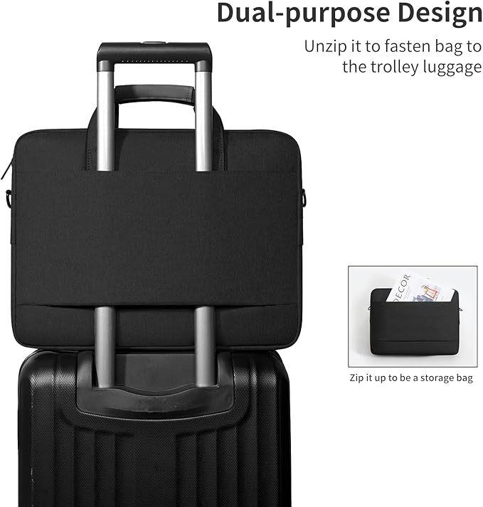 Laptop Shoulder Bag, 13-14-15-15.6-17.3 Inch Laptop/Tablet, Water-Repellent Fabric, Business for Men Women (17.3 inch, Black)