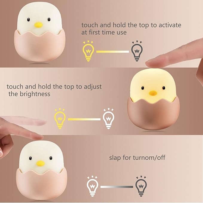 Kids Night Light, Cute Creative Egg Shell Baby Night Light with Touch Sensor, Nursery Night Lights, Kawaii Desk Accessories, Room Decor for Boys Girls Kids Gifts