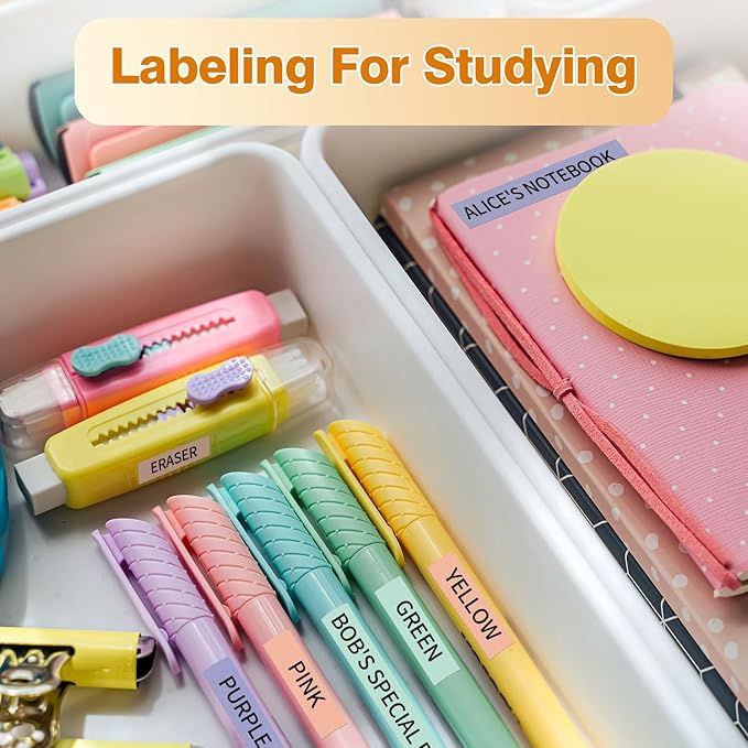 Phomemo D30 Continuous Color Label Paper 0.59"*23.62" (15mm X 6m), Black on Mint Green, Light Orange, Lavender Purple, Compatible for D30 D35 Q30 Label Maker, Thermal Printing Inkless & Clean