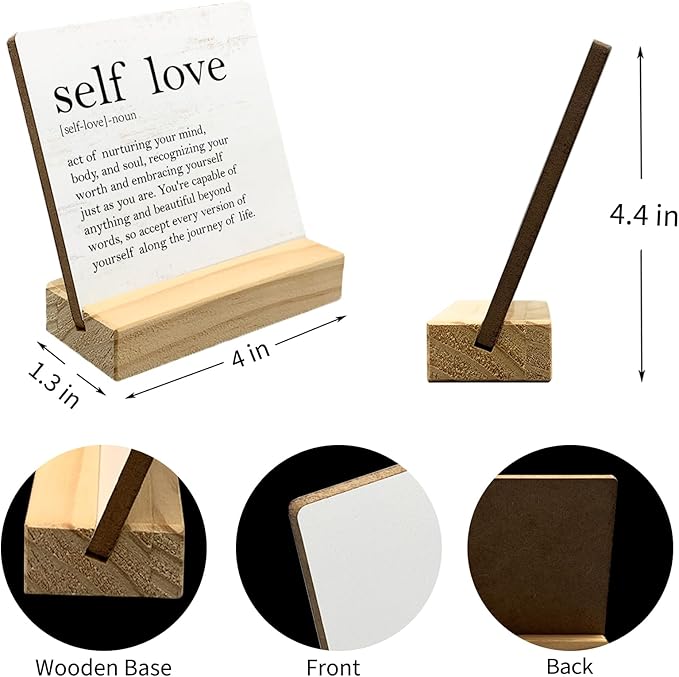 Inspirational Gifts for Women Home Desk Decor, Self Love Motivational Quotes Wooden Plaque Sign Desk with Wooden Stand Decoration, Positive Birthday Christmas Gifts for Women Sister Friend Coworker