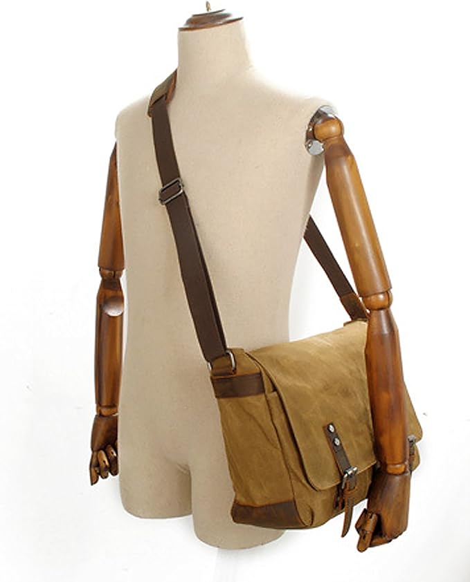 HuaChen Men's Waxed Canvas Messenger Bag Shoulder Crossbody Laptop Bag Satchel (M49_Black)