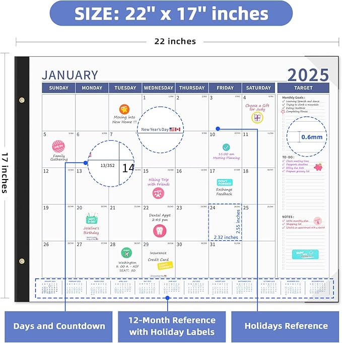 Ospelelf Desk Calendar 2025-2026 Large 22'' x 17'' Calendar 2025 Monthly Desktop Calendar, 18 Month Calendar, Use Jan 2025 - June 2026