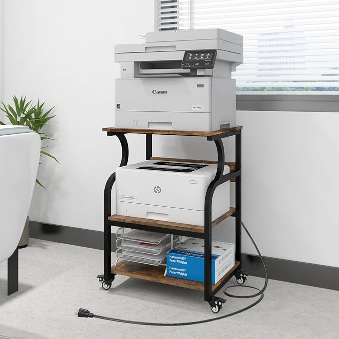 Natwind Large Printer Stand,24''x20''x29''Printer Table with Adjustable Storage Shelf,3 Tier Rolling Printer Cart with Wheels,Home Office Multifunctional Shelves for Heat Press,3D Printer (Retro)