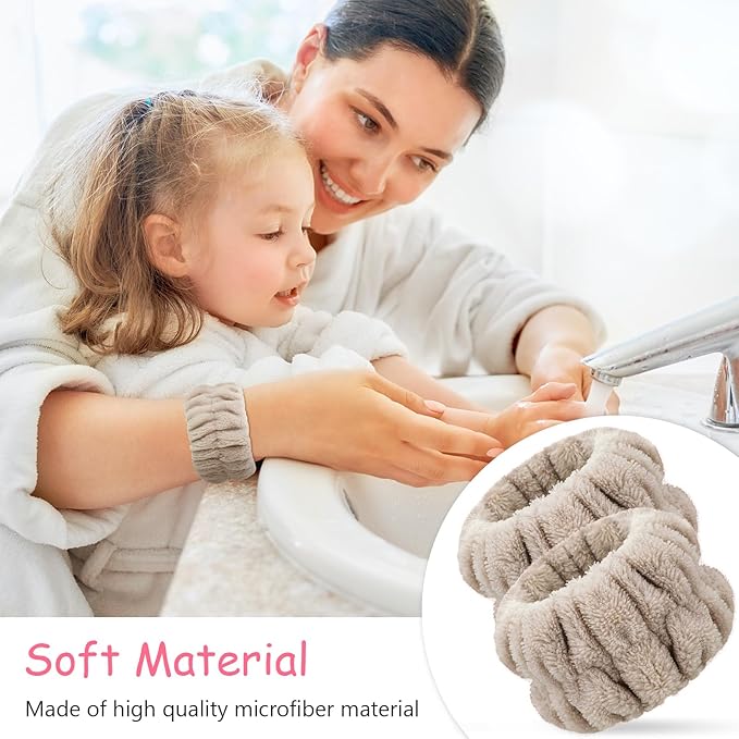 Chuangdi 4 Pairs Wrist Bands for Washing Face Wrist Spa Microfiber Wash Towel Band Scrunchies Absorbent Wristbands Sweatband for Women Prevent Liquid from Spilling