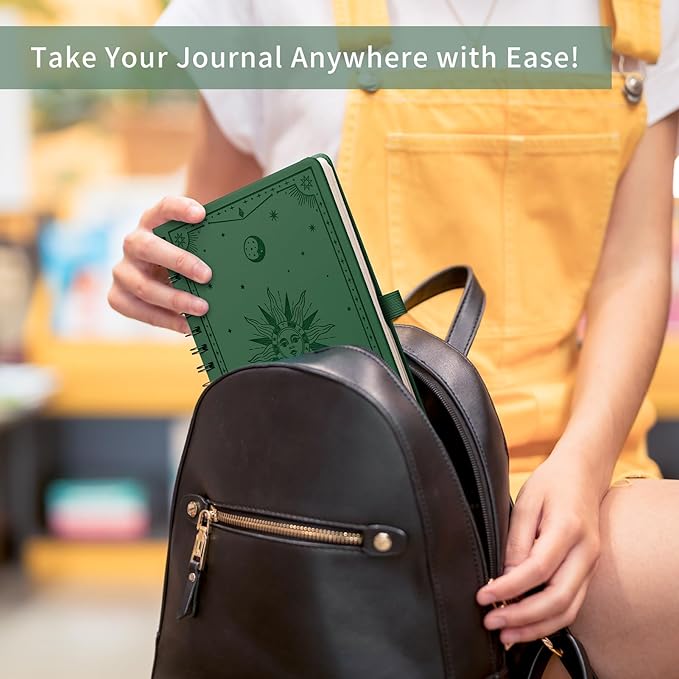 EMSHOI A5 Spiral Notebook Lined Journal for Women Men - Thick 100GSM 140 Numbered Pages College Ruled, PU Leather Hardcover Notebook for Work School Journaling Writing Gift, 6"x8" (DarkGreen)