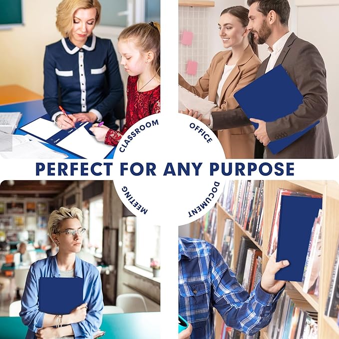 Plastic 2 Pocket Folders with Prongs, 30 Pack, Heavyweight, Letter Size Poly Folders with 3 Metal Prongs Fastener Clips (Blue)