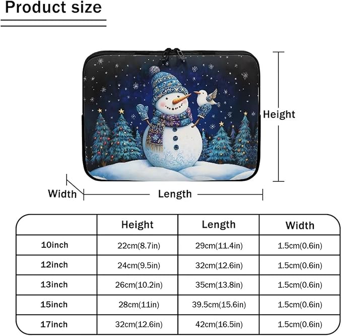 Cute Snowman Computer Sleeve for Women 12 inch Laptop Sleeve Christmas Lap Top Case with Multiple Uses Tablet Bag Teen Girls Laptop Carrying Case Briefcase