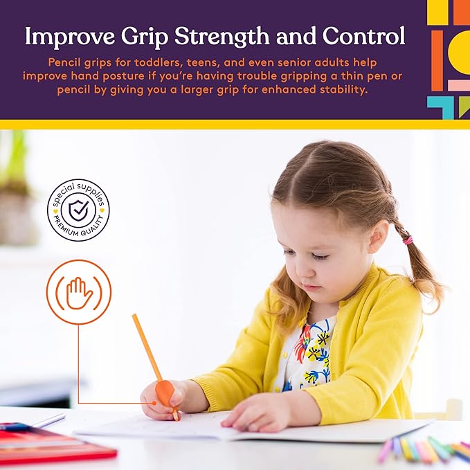 Special Supplies Egg Pen-Pencil Grips for Kids and Adults Colorful, Cushioned Holders for Handwriting, Drawing, Coloring - Ergonomic Right or Left-Handed Use - Reusable (6-Pack)
