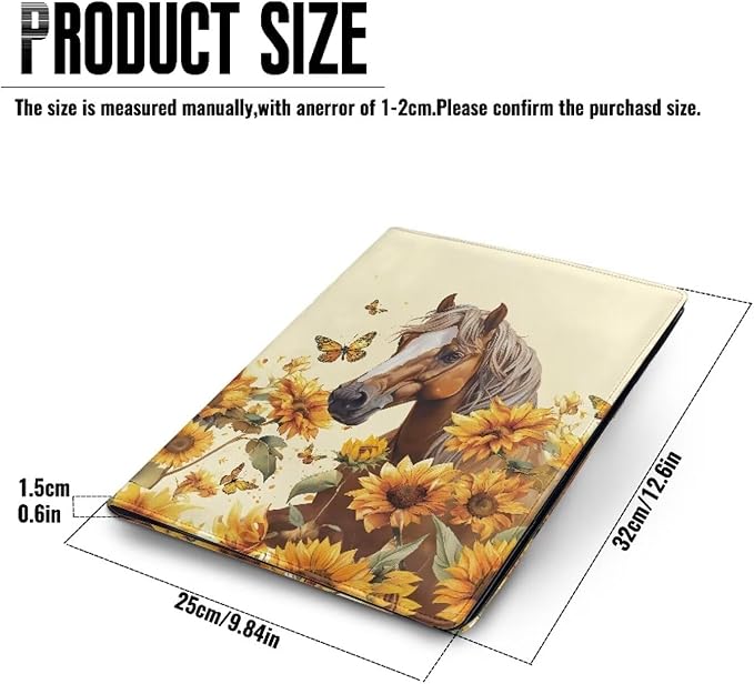 Cozeyat Sunflower Horse Clipboard Folder Portfolio, A4 Leather Padfolio Clipboard, Business Portfolio Clipboard Folder Professional Portfolio for Interview Resume Office Conference