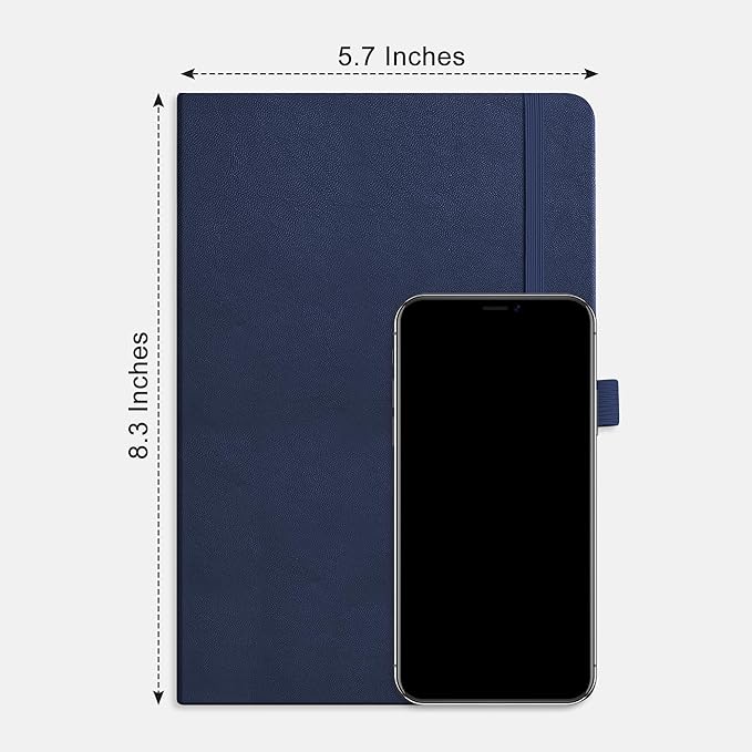 RETTACY Journaling Notebooks, A5 Lined Journal Notebook with 192 Numbered Pages, 5.7'' × 8.3'' Medium Size, for Writing, Work, Office, Leather Hardcover, 100 GSM Thick Paper (Navy Blue)