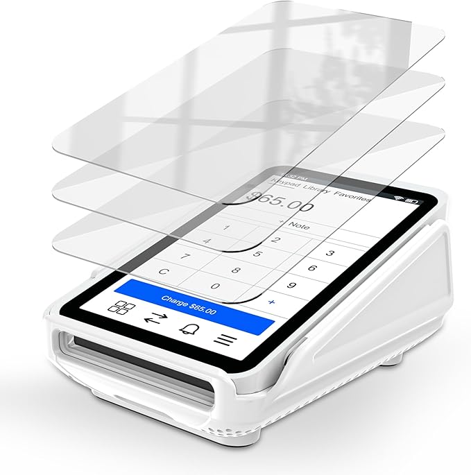 Kailfee Protective Case and 3pc HD Screen Protector for Square Terminal, Plastic Protective Hard Case Anti-Slip Grip Design, Anti-Scratch Tempered Glass Screen Protector(White)