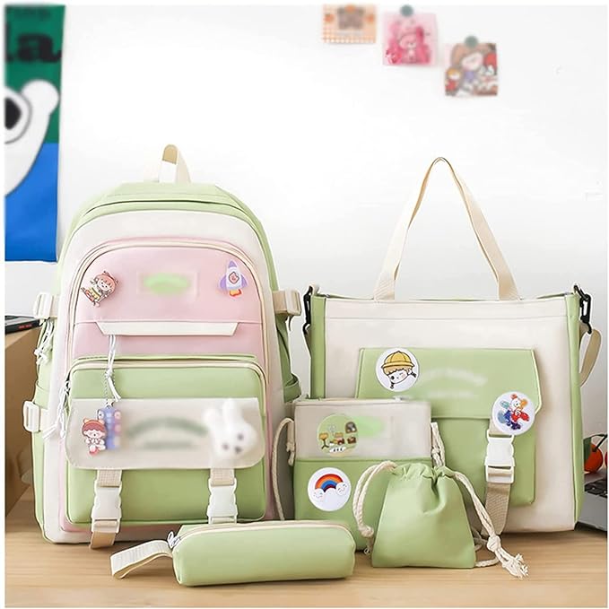 Kawaii Backpack 5Pcs Set Lightweight aesthetic backpack,Teens laptop computer cute backpacks for girls (aesthetic backpack,one size)