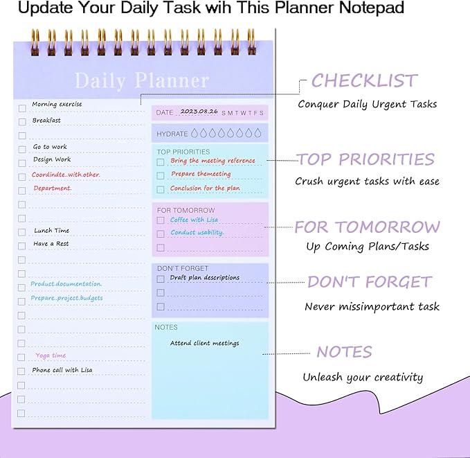 Undated Daily Planner 2024, 52 Sheets To Do List Notebook, 5.2"x7.8" Daily Planner Notepad for School/Office Supplies