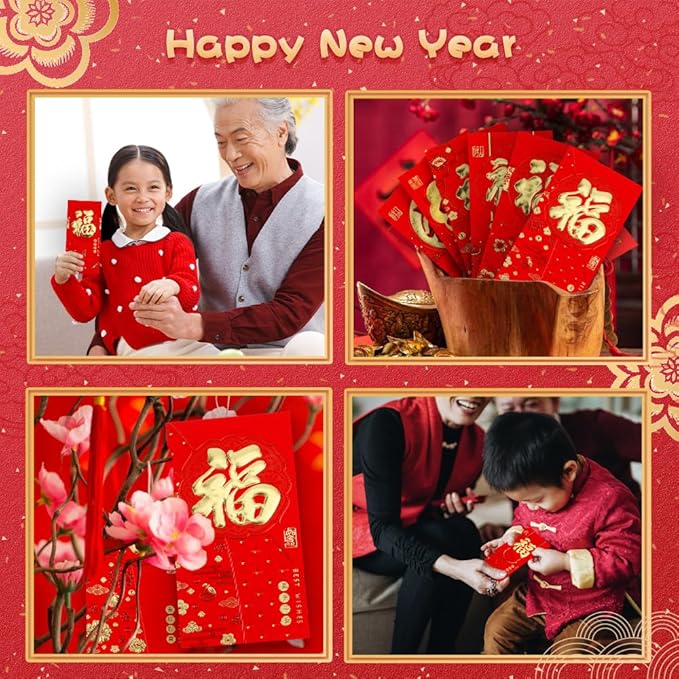 Red Envelopes Chinese, 72 Pcs Chinese New Year Red Envelopes 2025 Snake, Lunar New Year Envelopes, Good Fortune Red Pocket, Hong Bao, Chinese Luck Money Envelopes for Wedding Birthday Spring Festival