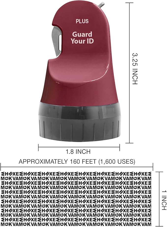 Guard Your ID 3 in 1 Wide Advanced Roller with Retractable Box & Envelope Opener and Identity Theft Prevention Security Stamp Wine