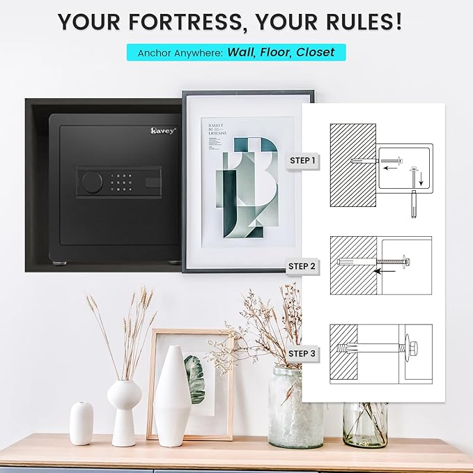 Kavey 1.6 Cub Home Money Safe with Digital Touch Screen Keypad and Sensitive Alarm System, Removable Shelf and LED Light for Money Jewelrys Documents Valuables, Small