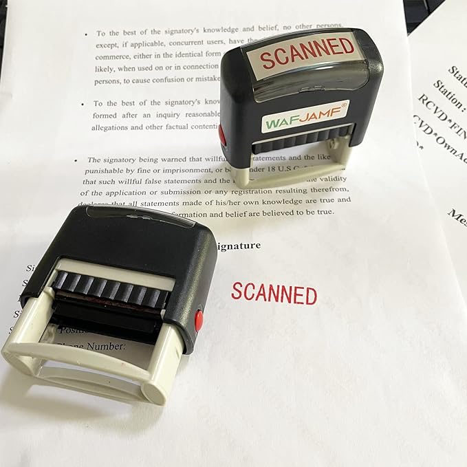 WAFJAMF Scanned Message Stamp Self-Inking Rubber Stamp Office Stamp Red Ink-Medium