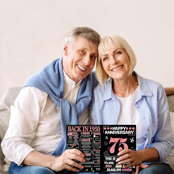 Joycard 75th Anniversary Card for Women, Wedding Card for Wife, Sweet Marriage Decorations Gifts for Couple, Perfect for Her on Anniversary Day, Back in 1950