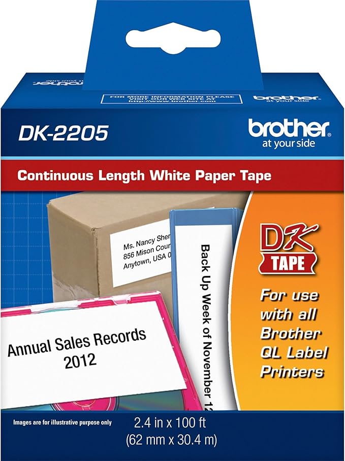 Brother Genuine, DK-2205 Continuous Paper Label Roll, Cut-to-Length Label, 2.4” x 100 Feet, (1) Roll Per Box