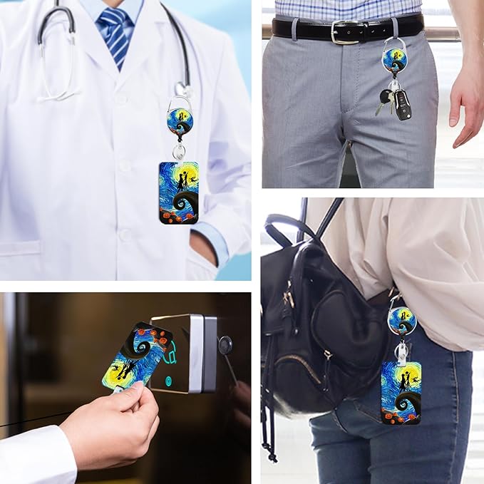 Badge Holder with Retractable Reel and Breakaway Lanyard,Christmas Nightmare Badge Clips Retractable Heavy Duty Badge Reel,Halloween Keychain,ID Holder with Breakaway Lanyard for School