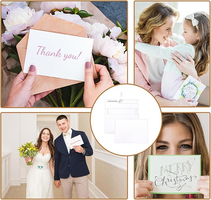 Single Panel White Thank You Cards and Envelopes 4.25 x 5.5 Heavyweight Blank Flat Cardstock and A2 Envelopes Printable Self Seal 20 Packs for Wedding Invitations, Baby Shower, Greeting Cards