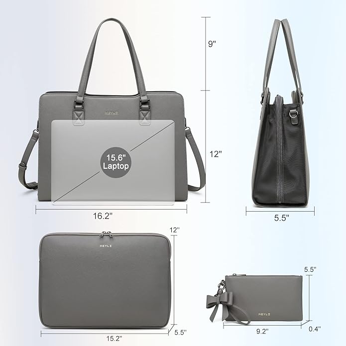 Keyli 4pc Sets Laptop Bag for Women Large Leather Laptop Briefcase with USB Charging Port Computer Shoulder tote Bags Purse