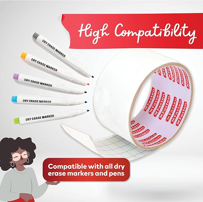 XFasten Dry Erase Tape White 2-Inch x 30-Feet (3-Pack 90 Feet Total) Zero Smudging Ghosting-Free Whiteboard Tape, Reusable Dry Erase Labels for Storage Bins, Sentence Strips for Teachers